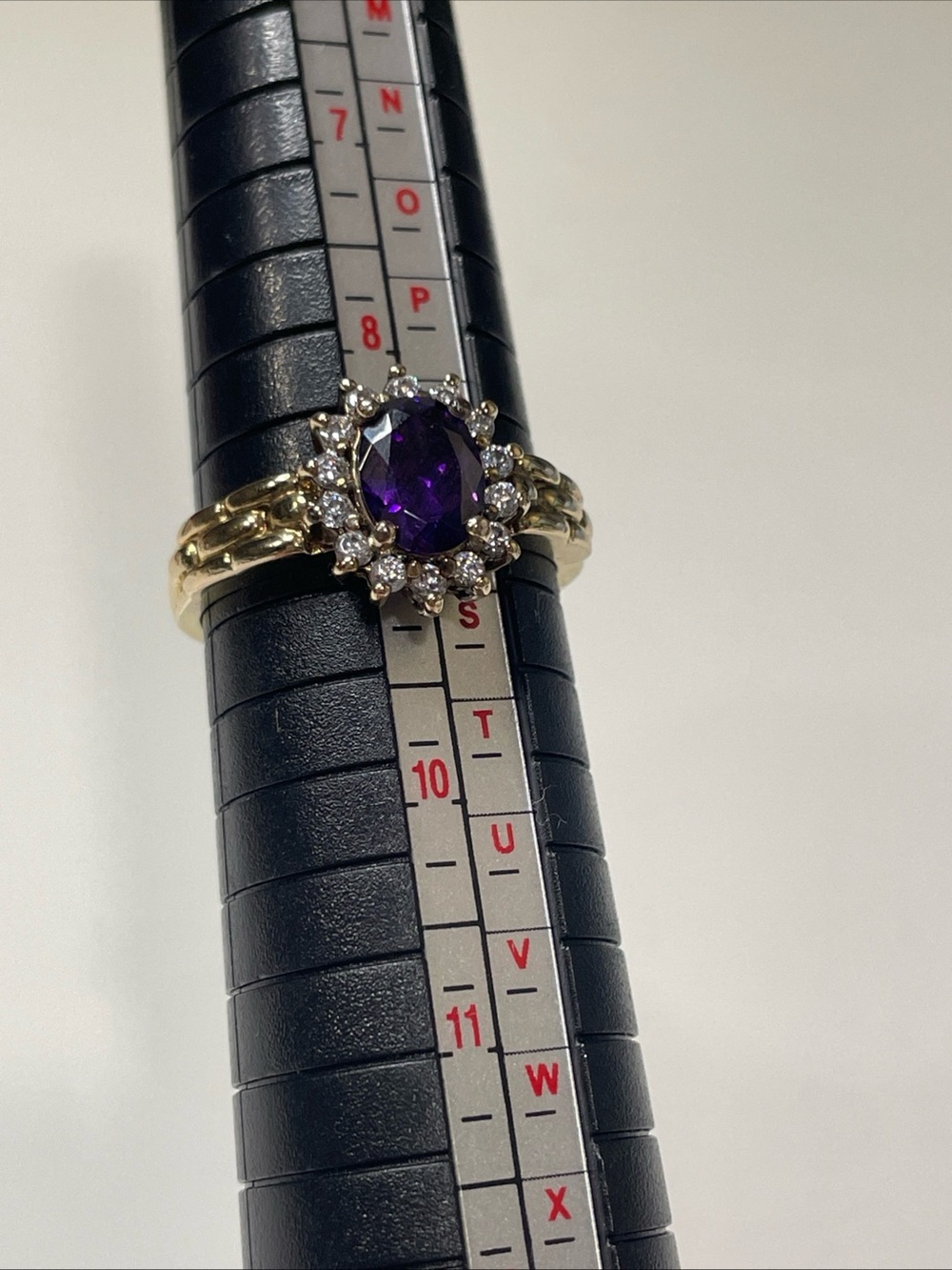 Vintage 925 Sterling Silver Gold Plated Oval Purple CZ Halo Cocktail Ring Size 9